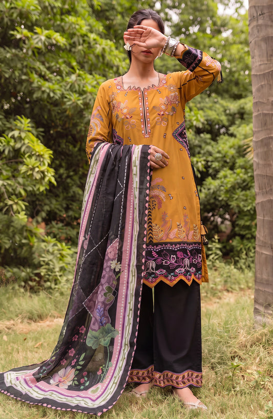 Amna Khadija Joy Ishqia Embroidered Lawn Stitched 3 Piece Suit - AKJ-09 - AM26JYQ - Mustard - Summer Collection