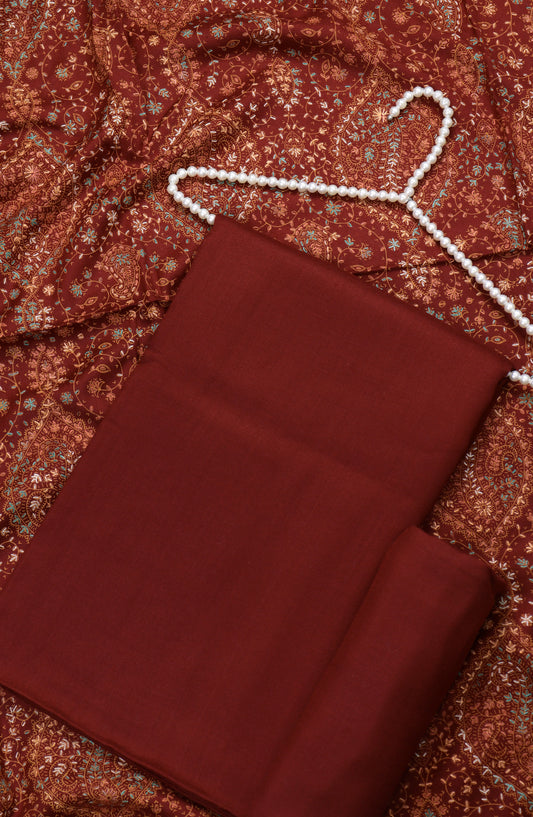 Amna Khadija Dhanak Kashmiri Wool Unstitched 3 Piece Suit - Design-06 - AM25KMW2153850 - Maroon - Winter Collection
