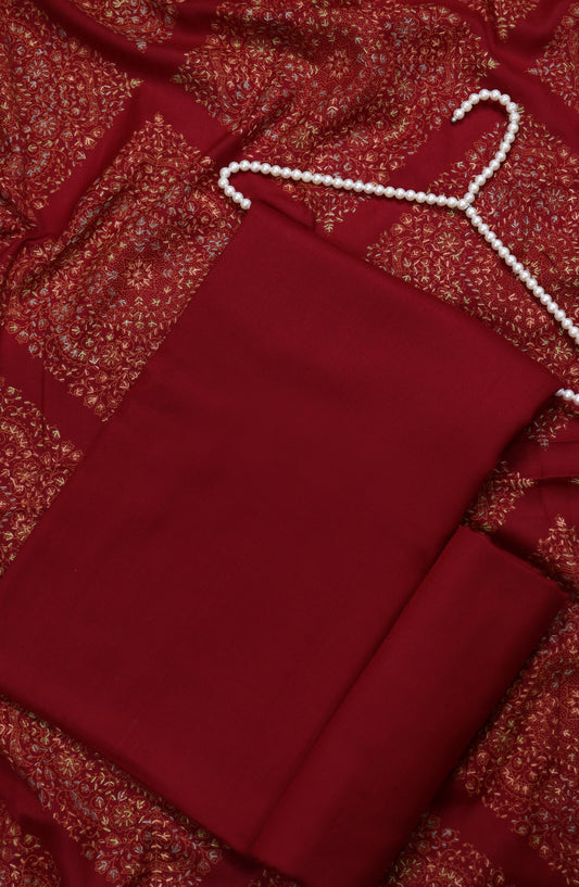 Amna Khadija Dhanak Kashmiri Wool Unstitched 3 Piece Suit - Design-05 - AM25KMW2153850 - Red - Winter Collection