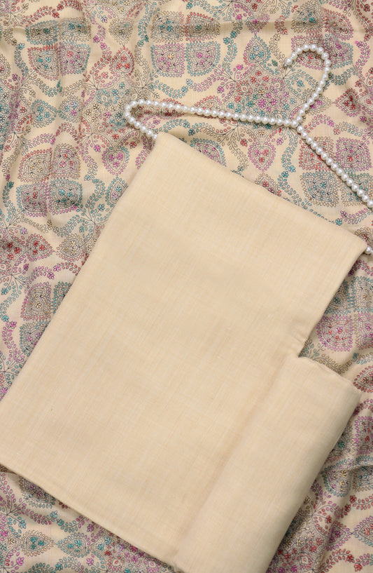 Amna Khadija Dhanak Kashmiri Wool Unstitched 3 Piece Suit - Design-04 - AM25KMW2153850 - Fawn - Winter Collection