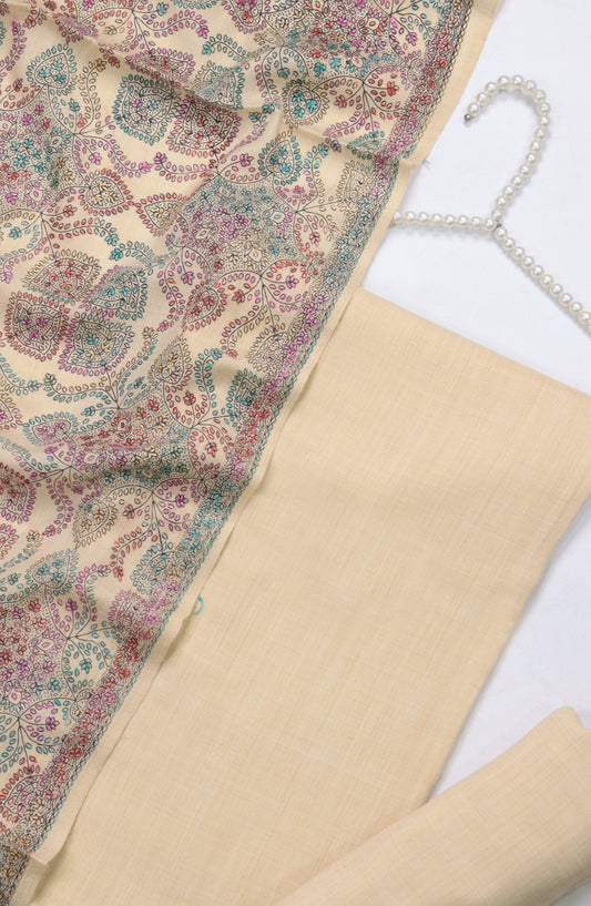 Amna Khadija Dhanak Kashmiri Wool Unstitched 3 Piece Suit - Design-04 - AM25KMW2153850 - Fawn - Winter Collection