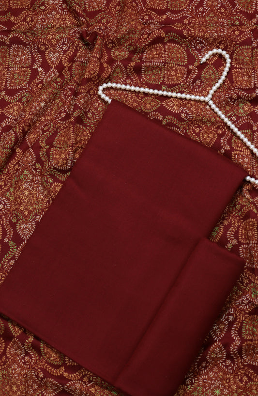 Amna Khadija Dhanak Kashmiri Wool Unstitched 3 Piece Suit - Design-03 - AM25KMW2153850 - Maroon - Winter Collection