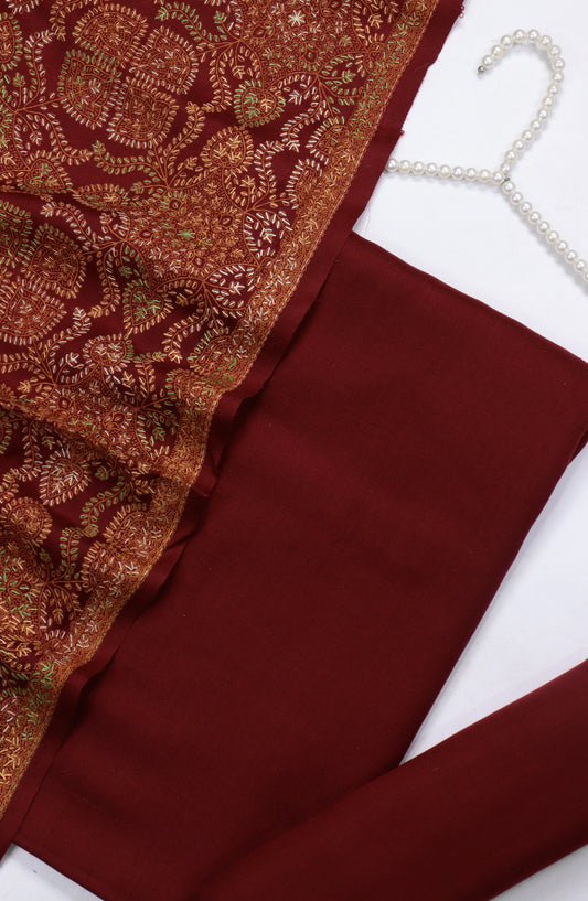 Amna Khadija Dhanak Kashmiri Wool Unstitched 3 Piece Suit - Design-03 - AM25KMW2153850 - Maroon - Winter Collection