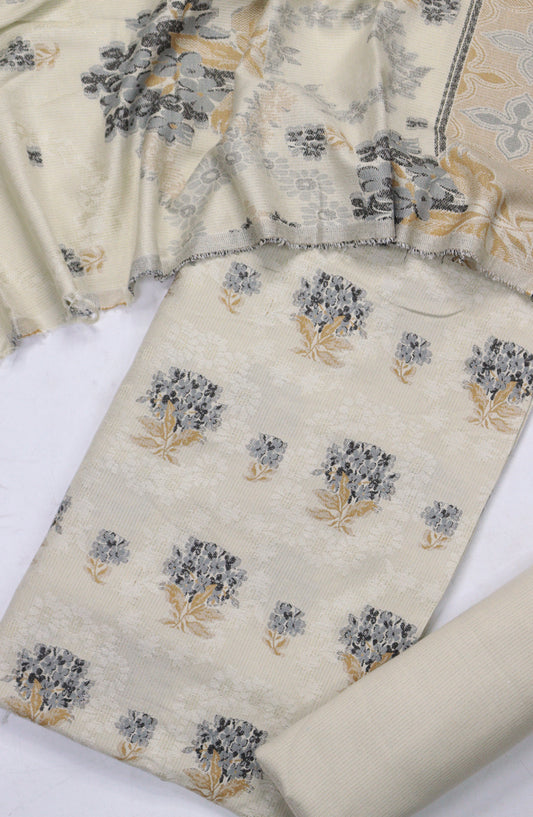 Amna Khadija Leather Broshia Unstitched 3 Piece Suit - Design-10 - AM25BRSC - Light Fawn - Winter Collection