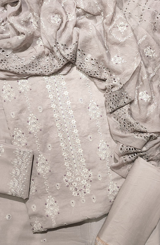 Amna Khadija Luxury Embroidered Swiss Unstitched 3 Piece Suit - Design-04 - AM25LESW - Grey - Summer Collection