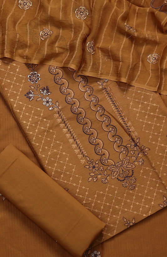 Amna Khadija Embroidered Lawn Unstitched 3 Piece Suit - Design-06 - AM25CHFD - Brown - Summer Collection