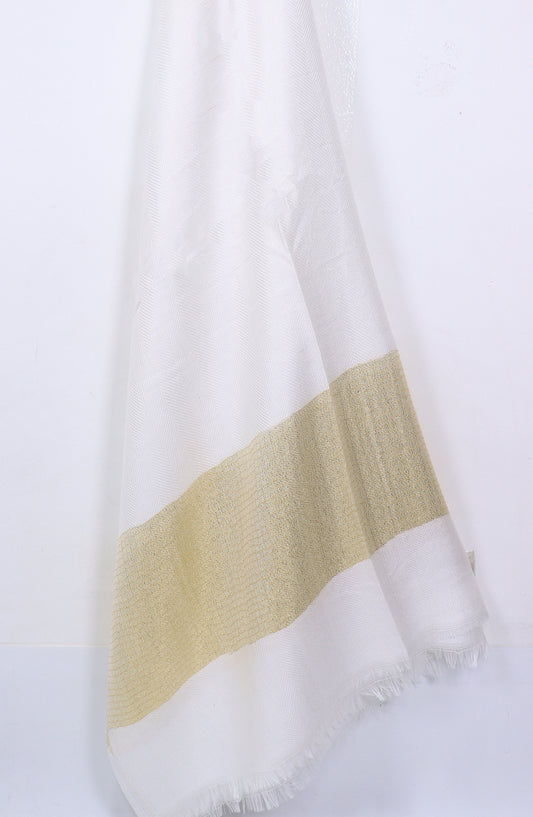 Amna Khadija Premium Printed Twill Jacquard Stole - Design-38 - AM25OLT - White - Summer Collection