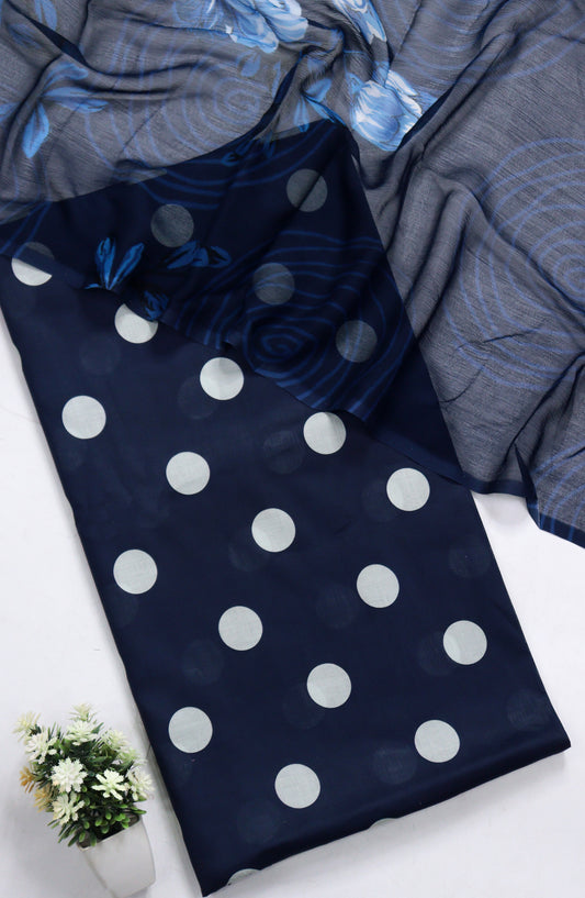Amna Khadija Polka Dot Printed Lawn Unstitched 3 Piece Suit - D-09 - AM26PLD - Blue - Summer Collection