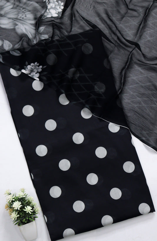 Amna Khadija Polka Dot Printed Lawn Unstitched 3 Piece Suit - D-07 - AM26PLD - Black - Summer Collection