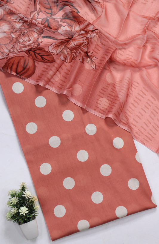 Amna Khadija Polka Dot Printed Lawn Unstitched 3 Piece Suit - D-03 - AM26PLD - Pink - Summer Collection