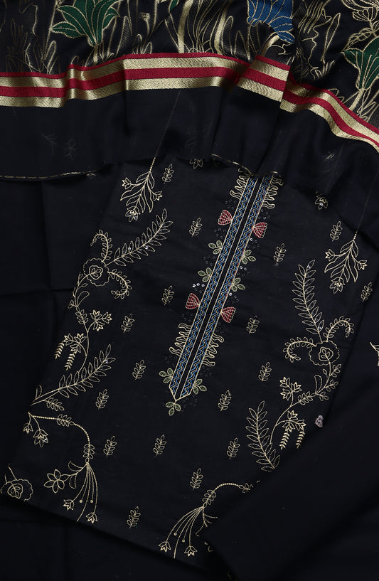 Amna Khadija Embroidered Premium Lawn Unstitched 3 Piece Suit - Design-03 - AM25UPD - Black - Summer Collection