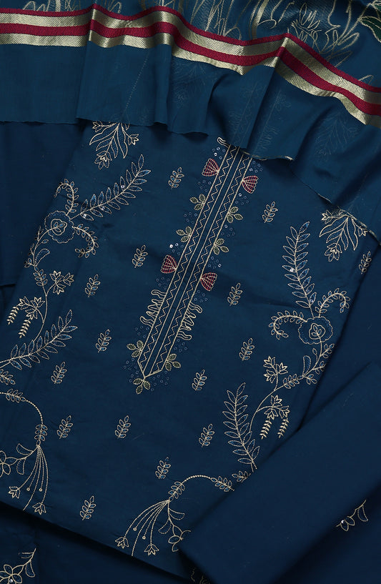 Amna Khadija Embroidered Premium Lawn Unstitched 3 Piece Suit - Design-02 - AM25UPD - Blue - Summer Collection