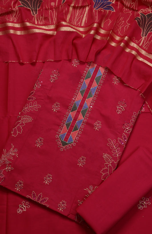 Amna Khadija Embroidered Premium Lawn Unstitched 3 Piece Suit - Design-01 - AM25UPD - Red - Summer Collection