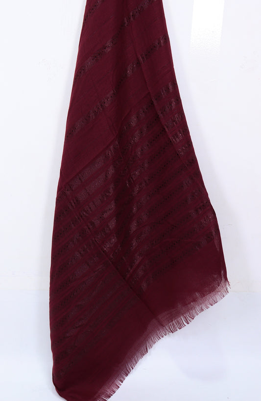 Amna Khadija Premium Printed Twill Jacquard Stole - Design-31 - AM25OLT - Maroon - Summer Collection