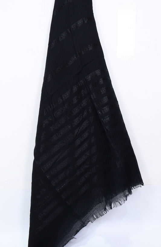Amna Khadija Premium Printed Twill Jacquard Stole - Design-30 - AM25OLT - Black - Summer Collection