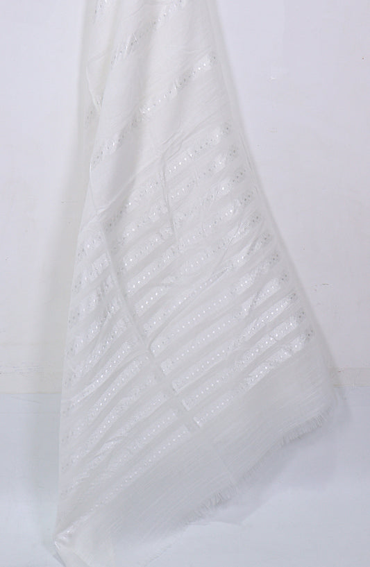 Amna Khadija Premium Printed Twill Jacquard Stole - Design-29 - AM25OLT - White - Summer Collection