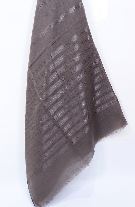 Amna Khadija Premium Printed Twill Jacquard Stole - Design-27 - AM25OLT - Grey - Summer Collection