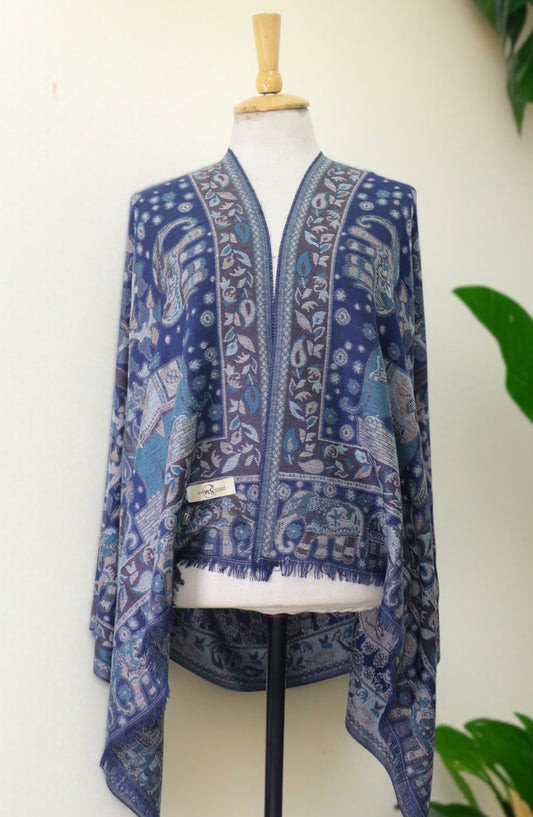 Amna Khadija Premium Wool Shawl - D-02 - AM25SHWL - Blue - Winter Collection