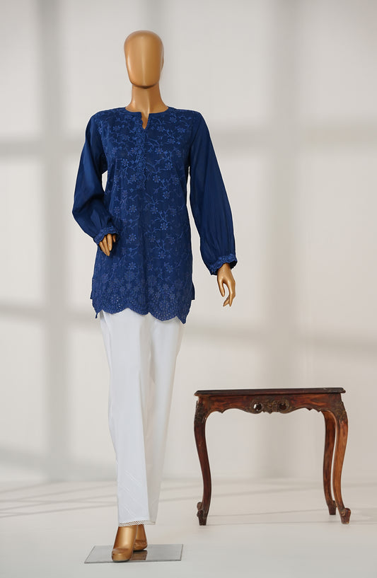 Amna Khadija Urban Fusion Embroidered Cambric Stitched Western Top - UFWT-02 - AKA25UFU - Blue - Casual Collection
