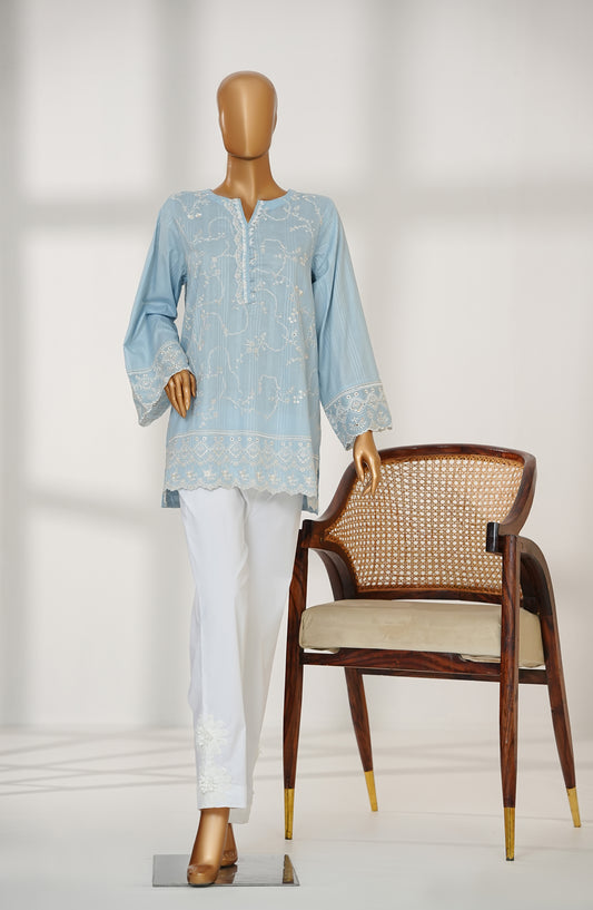 Amna Khadija Urban Fusion Embroidered Cambric Stitched Western Top - UFWT-06 - AKA25UFU - Sky Blue - Casual Collection