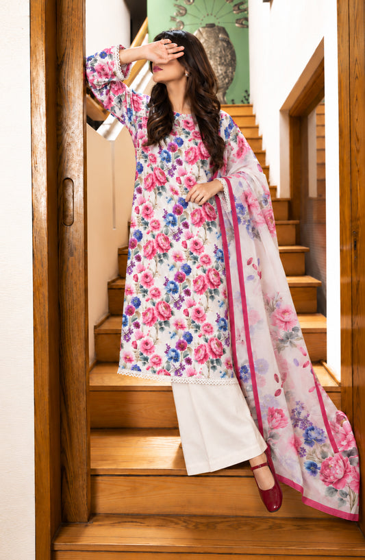 Amna Khadija Printed Cotton Stitched 3 Piece Suit - AKED-02 - AM26VRY - Pink - Summer Collection