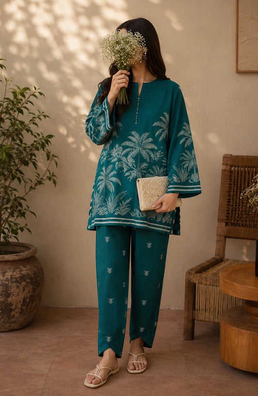 Amna Khadija Rozana Printed Polly Silk Stitched 2 Piece Co-ord Set - AKR-06 - AM26ROZN - Green - Summer Collection