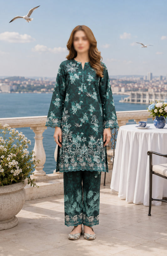 Amna Khadija Summer Essentials Embroidered Lawn Stitched 2 Piece Suit - AKSE-12 - AM26TIAL - Green - Summer Collection