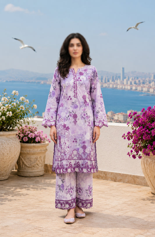 Amna Khadija Summer Essentials Embroidered Lawn Stitched 2 Piece Suit - AKSE-16 - AM26TIAL - Purple - Summer Collection