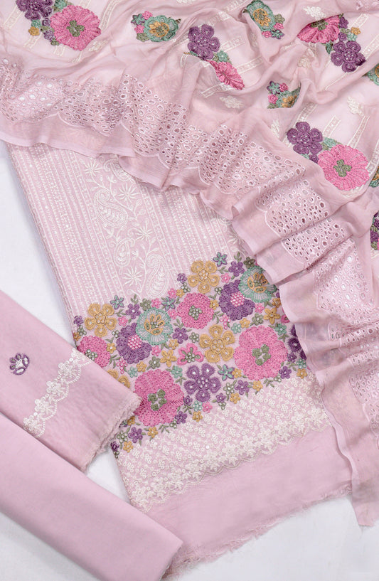 Cross Stitch by Amna Khadija Embroidered Swiss Voile Unstitched 3 Piece Suit - Design-06 - AM25CWV - Baby Pink - Luxury Collection