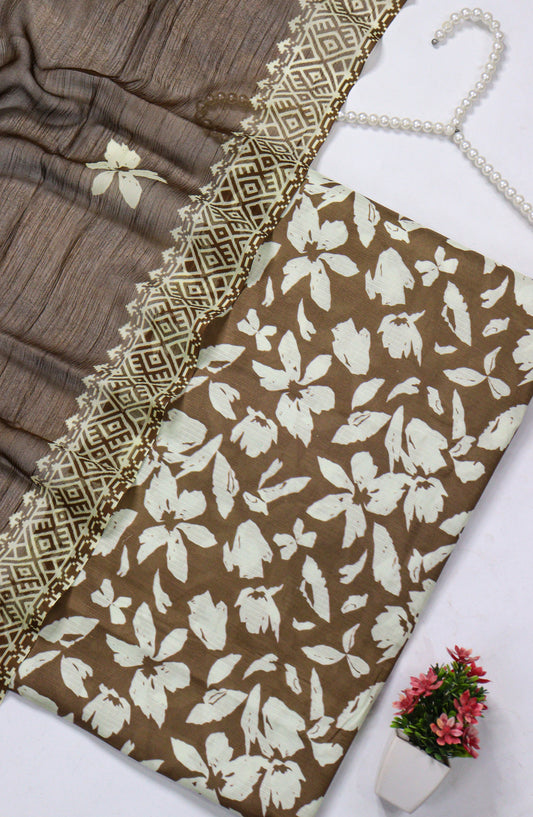 Amna Khadija Fancy Printed Lawn Unstitched 3 Piece Suit - D-01 - AM26FNC - Brown - Summer Collection