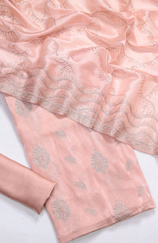 Amna Khadija Embroidered Sheesha Silk Unstitched 3 Piece Suit - D-05 - AM26SHES - Pink - Luxury Collection
