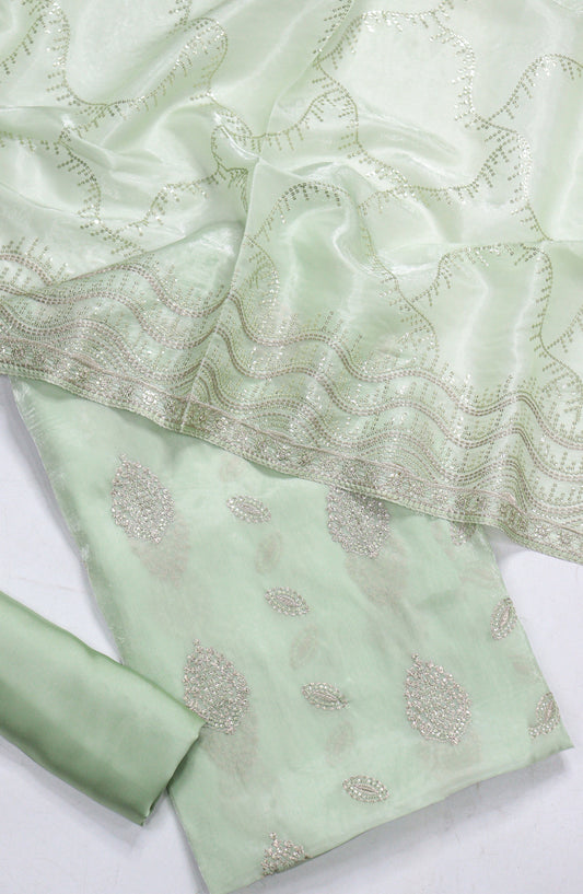 Amna Khadija Embroidered Sheesha Silk Unstitched 3 Piece Suit - D-03 - AM26SHES - Green - Luxury Collection