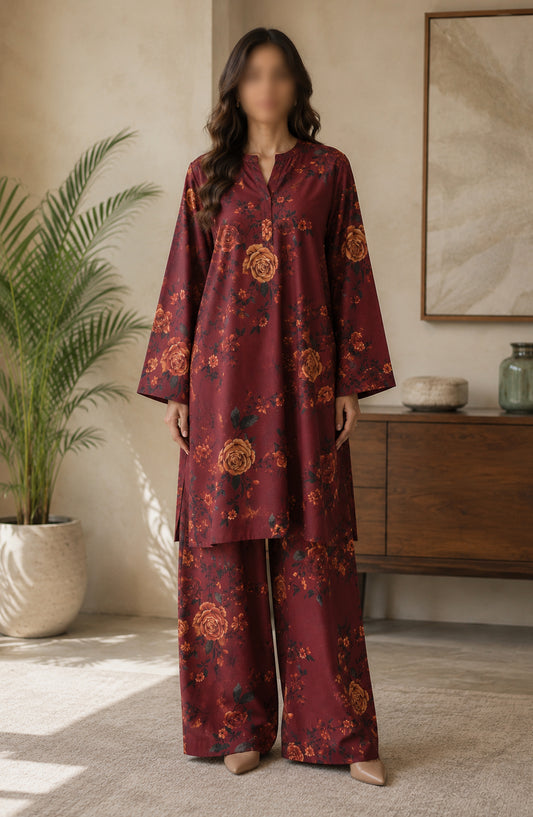 Amna Khadija Printed Lawn Unstitched 2 Piece Suit - FVD-10 - AM26PNU - Maroon - Summer Collection