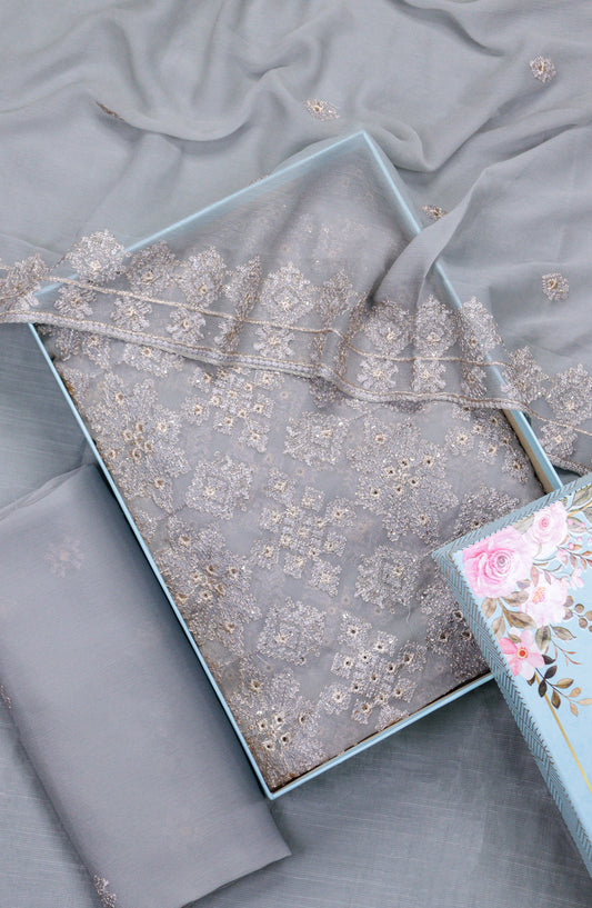 Amna Khadija Embroidered Crinkle Chiffon Unstitched 3 Piece Suit - D-06 - AM25LXC - Purple - Formals Collection