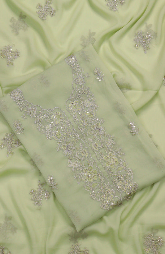 Amna Khadija Embroidered Chiffon Unstitched 3 Piece Suit - Design-24 - AM25LXC - Green - Luxury Collection