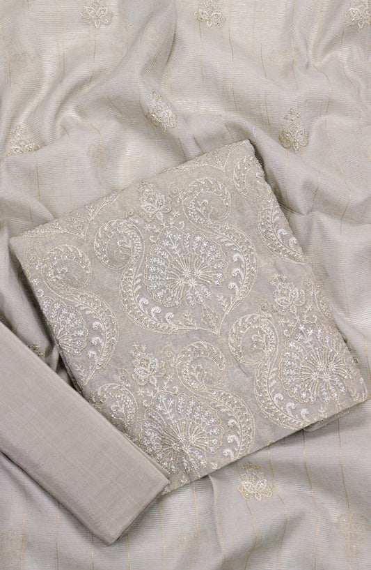 Amna Khadija Embroidered Khaadi Net Unstitched 3 Piece Suit - D-05 - AM25LXC 107757 - Grey - Luxury Collection