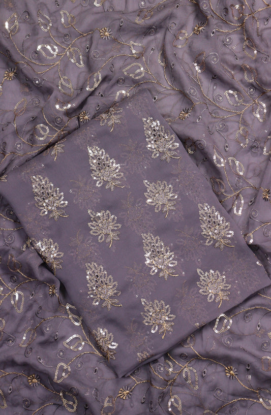 Amna Khadija Embroidered Chiffon Unstitched 3 Piece Suit - Design-10 - AM25LXC - Purple - Luxury Collection