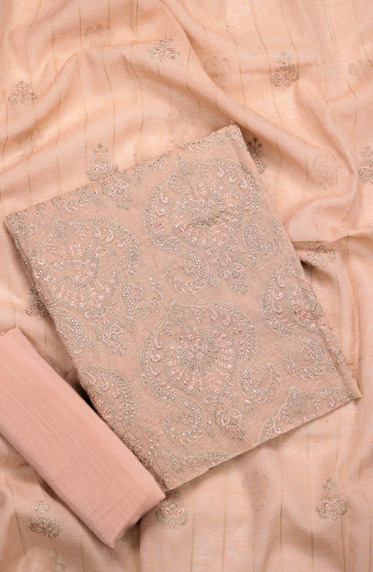 Amna Khadija Embroidered Khaadi Net Unstitched 3 Piece Suit - D-04 - AM25LXC 107757 - Pink - Luxury Collection