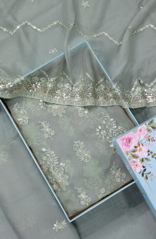 Amna Khadija Embroidered Crinkle Chiffon Unstitched 3 Piece Suit - D-04 - AM25LXC - Grey - Formals Collection