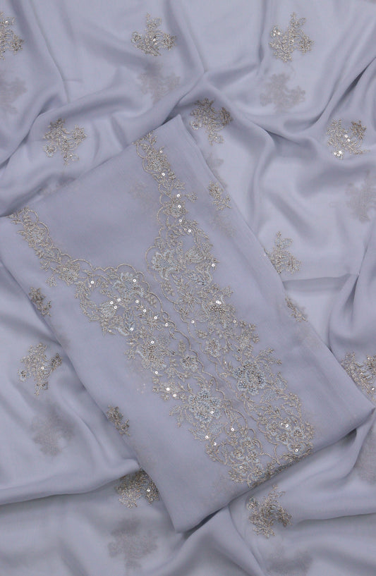 Amna Khadija Embroidered Chiffon Unstitched 3 Piece Suit - Design-22 - AM25LXC - Blue - Luxury Collection