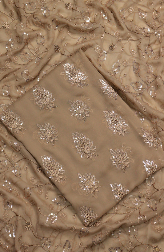 Amna Khadija Embroidered Chiffon Unstitched 3 Piece Suit - Design-08 - AM25LXC - Rust - Luxury Collection