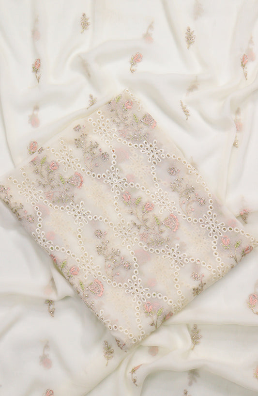 Amna Khadija Embroidered Chiffon Unstitched 3 Piece Suit - Design-06 - AM25LXC - White - Luxury Collection