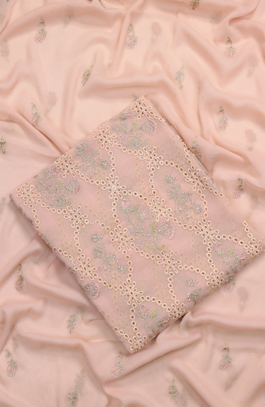Amna Khadija Embroidered Chiffon Unstitched 3 Piece Suit - Design-05 - AM25LXC - Peach - Luxury Collection