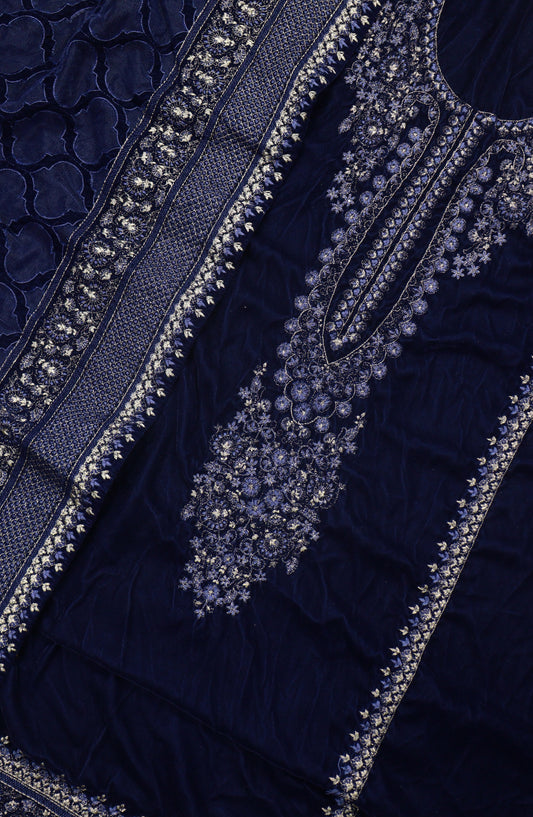 Amna Khadija Embroidered Velvet Unstitched 3 Piece Suit - 5205 - AM25NTV - Blue - Winter Collection