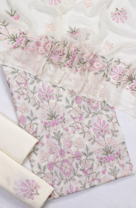 Amna Khadija Embroidered Slub Lawn Unstitched 3 Piece Suit - Design-06 - AM25SLUBL - Light Fawn - Luxury Collection