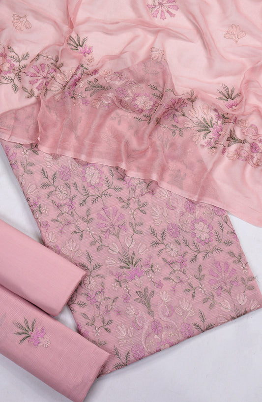 Amna Khadija Embroidered Slub Lawn Unstitched 3 Piece Suit - Design-04 - AM25SLUBL - Pink - Luxury Collection