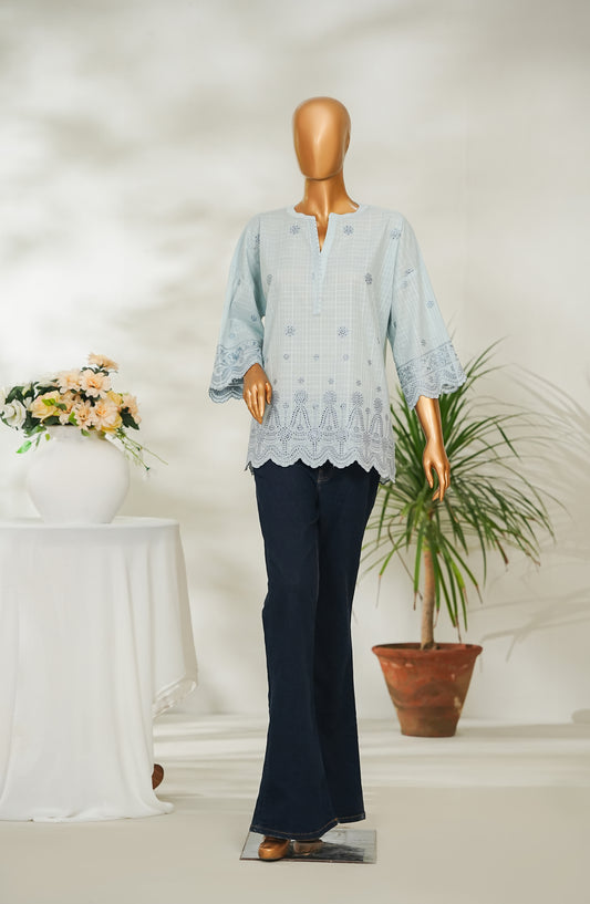 Amna Khadija Urban Fusion Embroidered Dobby Cambric Slub Stitched Western Top - UFWT-17 - AM26UFWT - Blue - Casual Collection