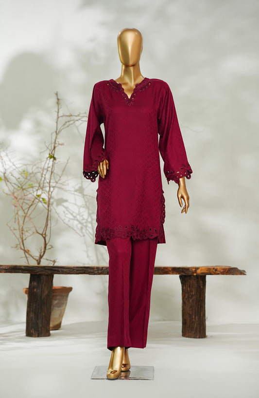 Amna Khadija ikigaie Basics Embroidered Cotton Stitched 2 Piece Suit - AKIB-03 - AM26AKIB - Maroon - Summer Collection