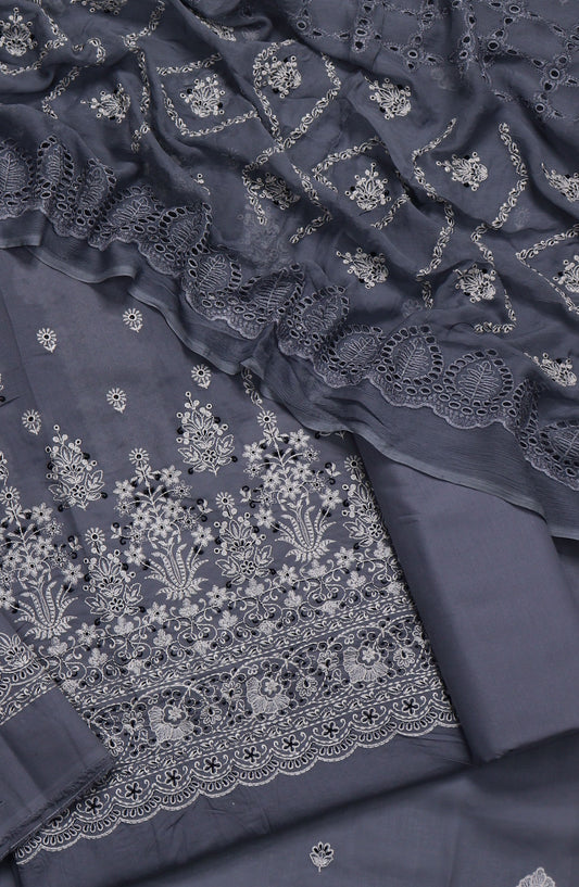 Alhena by Amna Khadija Exclusive Embroidered Swis Lawn Unstitched 3 Piece Suit - Design-05 - AM25ASWS - Blue - Summer Collection