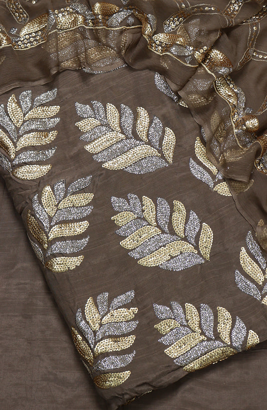 Amna Khadija Embroidered Raw Silk Unstitched 3 Piece Suit - Design-02 - AM25RWS - Brown - Festive Collection